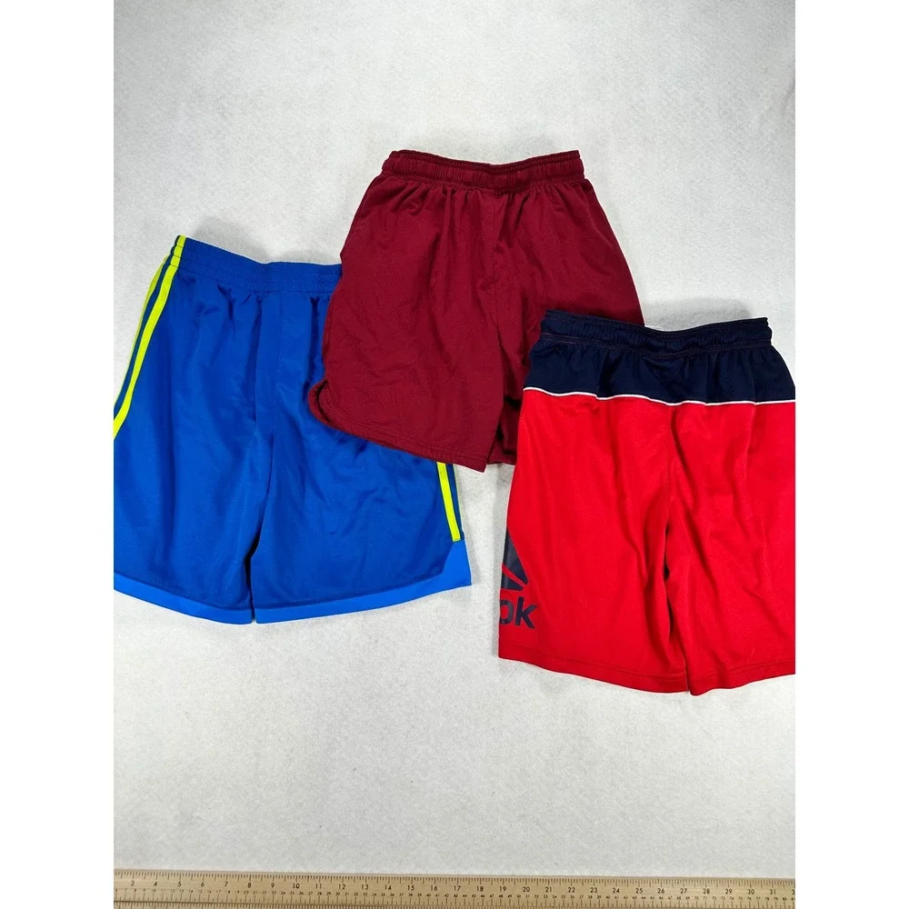 Boys Adidas Reebok Athletic Shorts Bundle Blue Red Burgundy Size M L XL 10 12 14